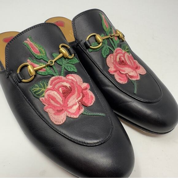 Gucci Princetown Flower Embroidered Loafers Mules 38.5 - Picture 2 of 10